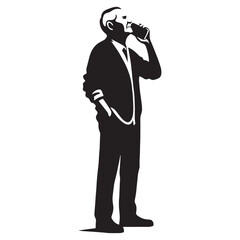 Wise Old Man Silhouette Using Mobile Phone, staying updated with the modern world - Old Man illustration - Minimalist Old Man vector - Senior tech user
