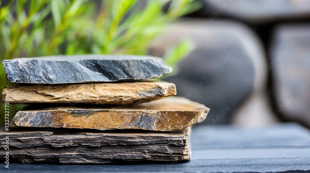 Aufkleber closeup of layered natural stone slabs highlighting unique textures and earthy colors : generative a