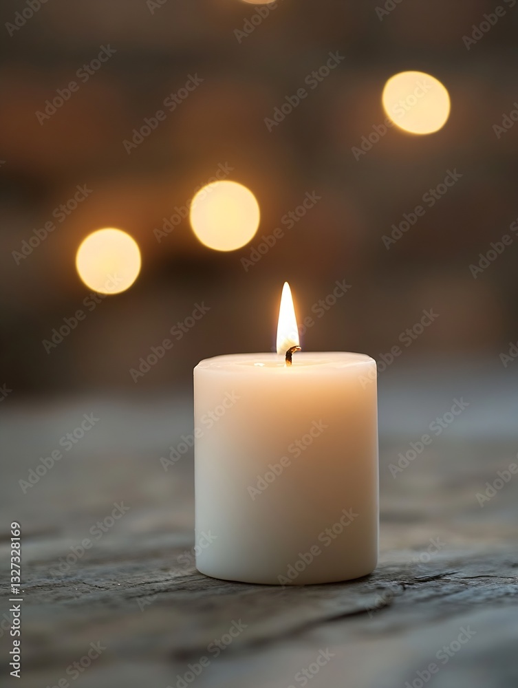 Leinwandbilder single white candle lit gently casting soft light creating a peaceful and tranquil atmosphere : gene