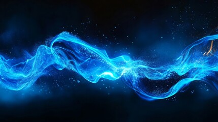 Bright neon blue water splashes on a dark background generative ai