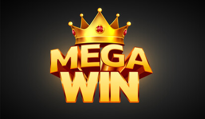 Big win golden banner. Sign with golden letters and crown.