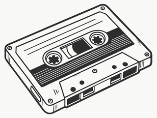 Retro Audio Cassette Tape in Black and White - 1980s Music Nostalgia.