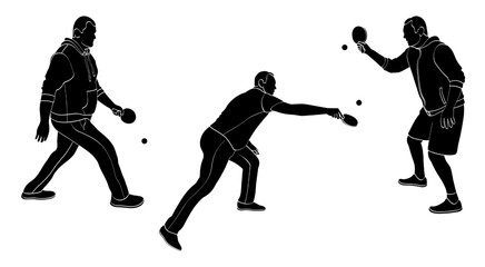 Silhouettes of male athletes or table tennis players, ping pong, male black silhouette