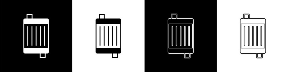 Set Car radiator cooling system icon isolated on black and white background. Vector
