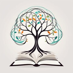 Creative Education Logo with Open Book Tree and Geometric Connections book with tree
