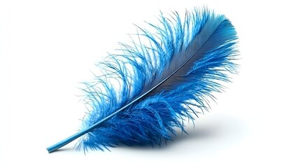 Vibrant Blue Feather with Delicate Texture and Soft Appearance on White Background