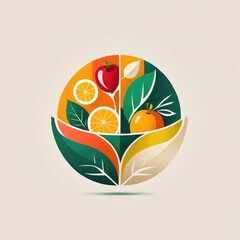 vector illustration of an abstract background Food Logo withFruit Bowl and Leaf Elements for a Fresh and Balanced Design