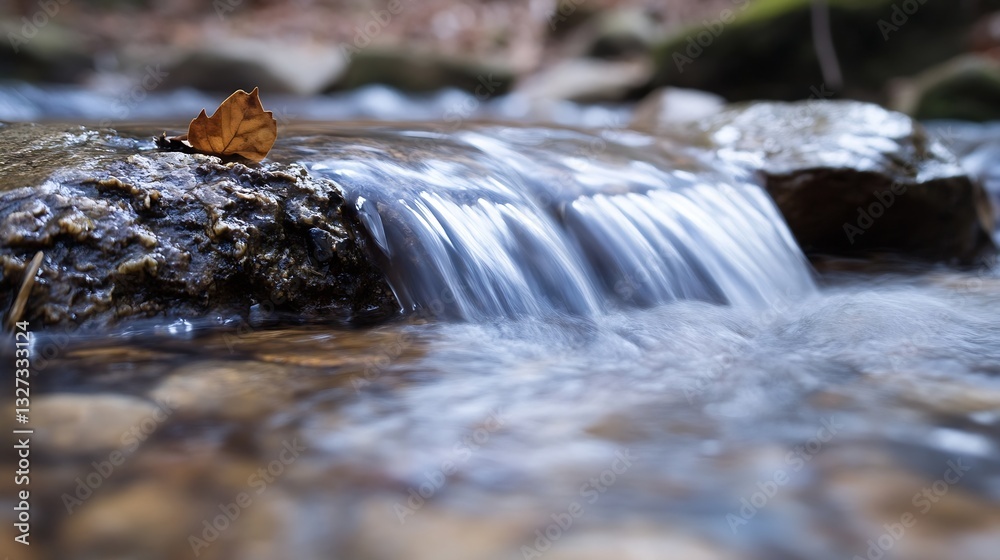 Aufkleber serene flowing water in a peaceful forest stream captures the essence of nature's calmness and tranq