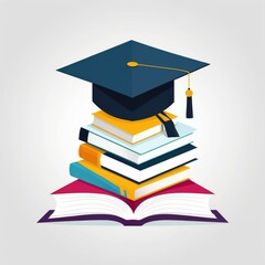 graduation cap and books Minimalist Geometric Education Logo with Book and Graduation Cap