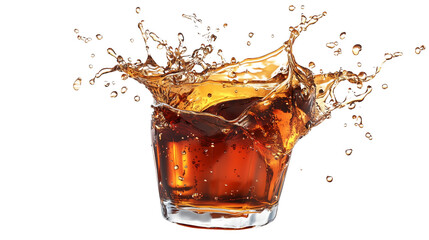  Whiskey Splash in Glass with Ice  Transparent Background