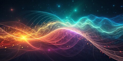 Cosmic Waves Abstract Energy Field with Starry Sky, science, fantasy