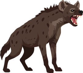 Fototapeta premium Detailed vector illustration of a fierce hyena with sharp teeth and distinctive spotted fur in a flat design style showcasing its wild nature and dynamic posture vector art
