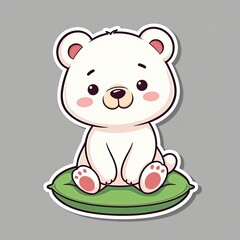 Obraz premium Cute Cartoon Polar Bear Sitting on Leafy Green Cushion Sticker