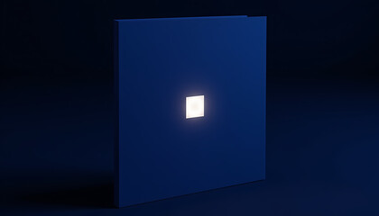Abstract blue square with a glowing white light in center.