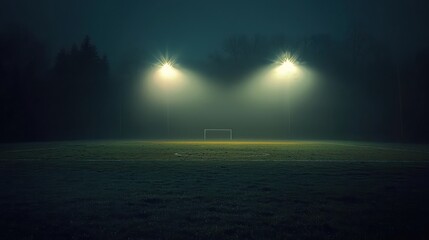 Dramatic lighting on a dim football field, dark background.