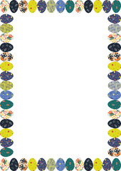 Colorful Easter eggs empty frame. Easter holidays border frame design template. Border with eggs