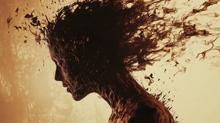 an abstract representation of unease with fragmented brown lines