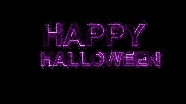 4K Ultra Hd. HAPPY HALLOWEEN, text  smoke effect animation on black background. 