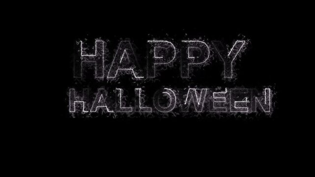 4K Ultra Hd. HAPPY HALLOWEEN, text  smoke effect animation on black background. 