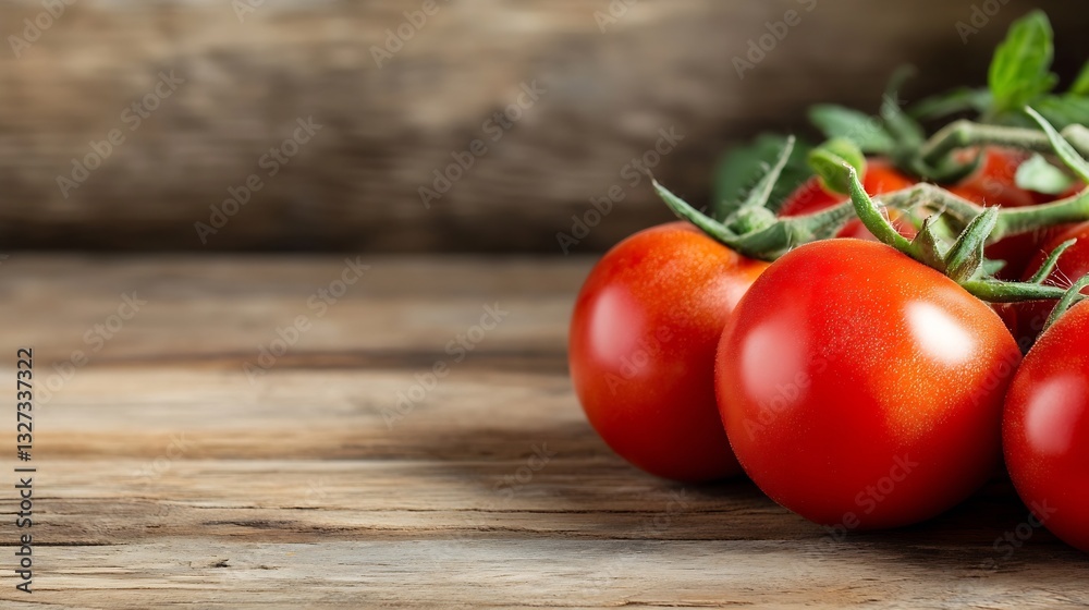 Aufkleber fresh ripe red tomatoes on a rustic wooden table create a vibrant natural food scene : generative ai