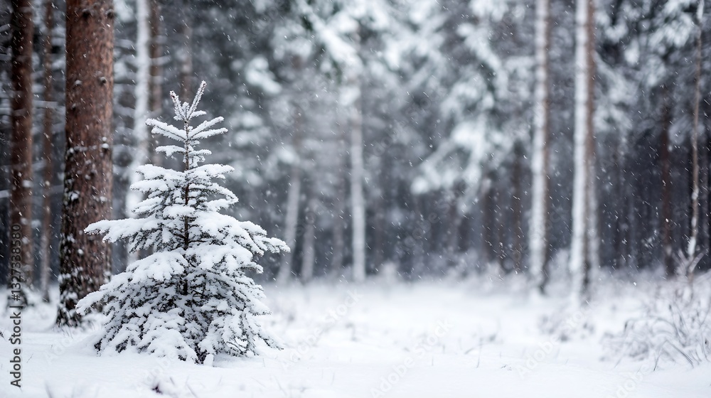 Poster snowcovered evergreen tree in a lush forest during winter season with gentle snowfall : generative a