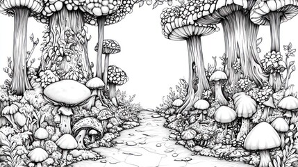Fantastical mushroom forest path