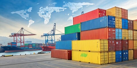 Fototapeta premium Cargo Ship with Shipping Containers, Global Trade , Logistics