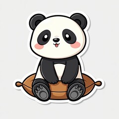 Fototapeta premium Cute and Playful Cartoon Panda Character Sitting on a Cushion