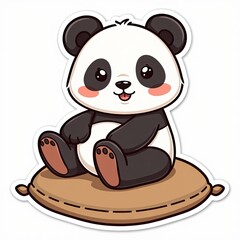 Fototapeta premium Cute and Playful Cartoon Panda Character Sitting on a Cushion