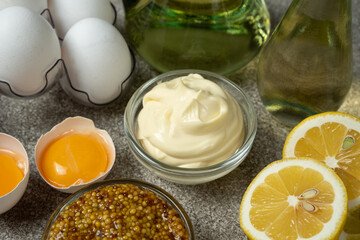 Traditional mayonnaise sauce among the ingredients eggs, butter, mustard and lemons.