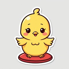 Obraz premium A cute yellow cartoon chick, a baby bird, hatched from an egg, a funny farm animal illustration