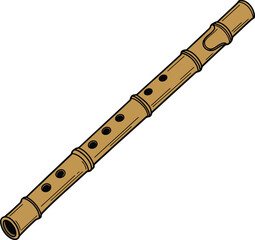 Naklejka premium Traditional wooden flute illustrated in a detailed, flat design showcasing its intricate features and natural tones in vibrant vector art