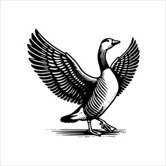 Obraz premium Simple Toulouse Goose Flapping Wings Vector Icon – Vintage Logo & Retro Illustration