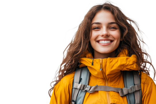 Smiling hiker with backpack on transparent background - Powered by Adobe