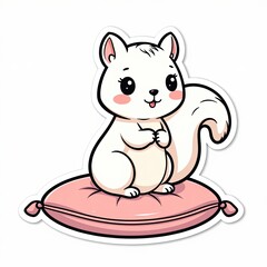 Fototapeta premium Cute Cartoon Cat Character Sitting on a Soft Cushion with Tail Curled