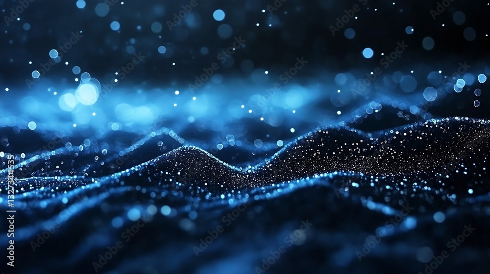 Poster Stunning close up of shimmering water surface with sparkling droplets and beautiful blue light reflections : Generative AI