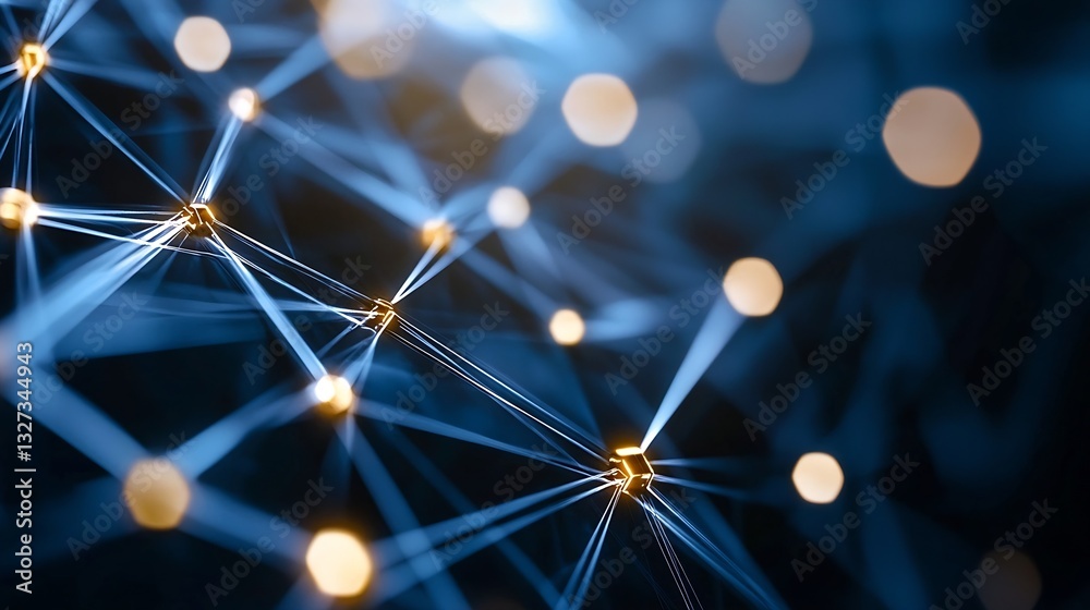 Fototapete Futuristic network connections with glowing nodes and beams of light representing data transmission and technology : Generative AI
