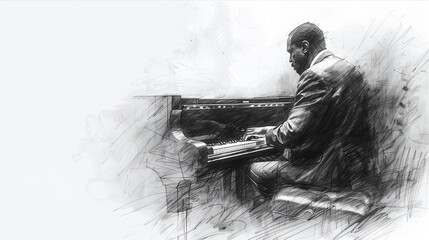 A talented pianist immersed in music, creating an emotional atmosphere through powerful melodies.