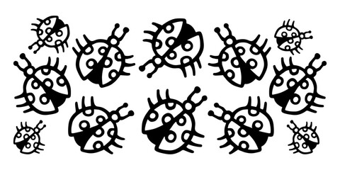 Fototapeta premium Vector horizontal banner of black and white ladybug insects on a white isolated background