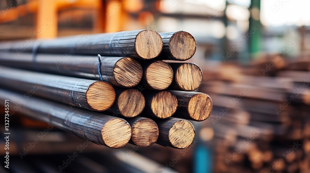 Aufkleber stack of wooden cylindrical logs neatly arranged showcasing natural textures and colors in an indust
