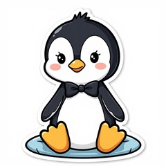 Fototapeta premium Cute Cartoon Penguin Sitting on a Round Blue Base for Kids' Designs