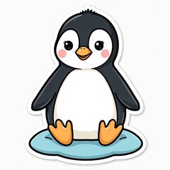 Fototapeta premium Cute Cartoon Penguin Sitting on a Round Blue Base for Kids' Designs