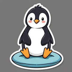 Obraz premium Cute Cartoon Penguin Sitting on a Round Blue Base for Kids' Designs