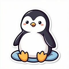 Obraz premium Cute Cartoon Penguin Sitting on a Round Blue Base for Kids' Designs