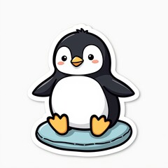 Obraz premium Cute Cartoon Penguin Sitting on a Round Blue Base for Kids' Designs