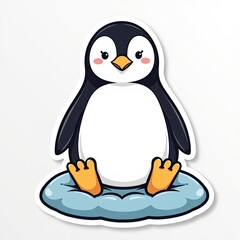 Fototapeta premium Cute Cartoon Penguin Sitting on a Round Blue Base for Kids' Designs