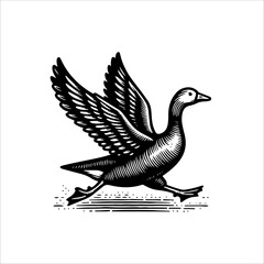 Simple Khaki Campbell Duck Running Vector Icon – Vintage Logo & Retro Illustration