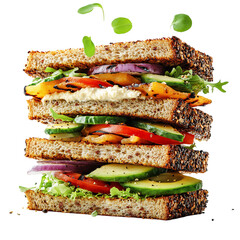 A Hearty Vegetarian Sandwich with Grilled Veggies Isolated on Transparent Background