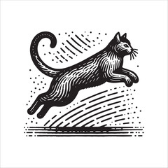 Simple Barn Cat Jumping Vector Icon – Vintage Logo & Retro Illustration