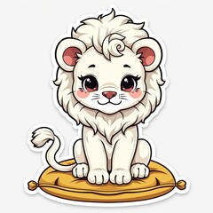 Fototapeta premium Cute Cartoon Lion Sitting on a Pillow with a Playful Expression